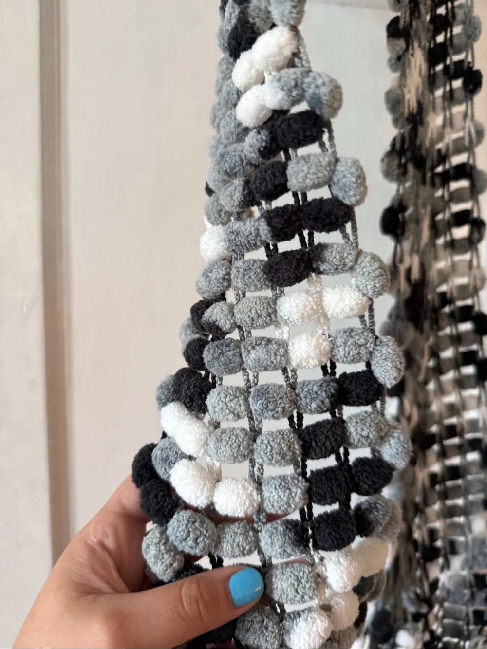 Handcrafted Black & Gray Pom Knit Scarf - Unbranded